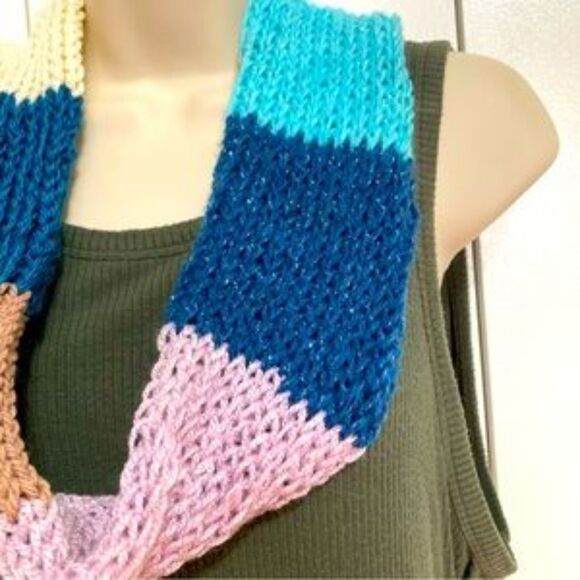 Infinity Scarf Rainbow Colorful with Sparkle Hand Knitted 34 x 3.5 inches - Picture 6 of 10